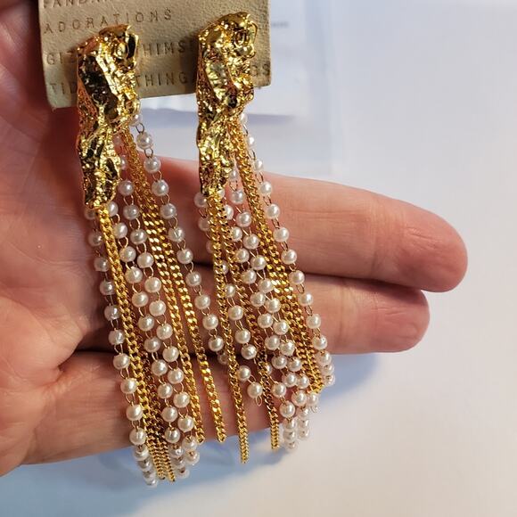 Anthropologie Brass pearl seed and chain drop earrings  NWT Gold plated brass - Picture 3 of 9